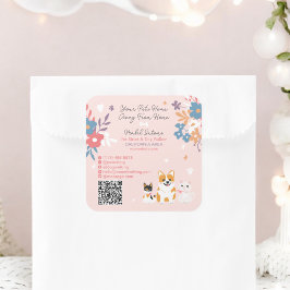 Whimsical floral cute pastel pet sitter dog walker スクエアシール