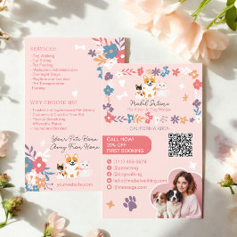 Whimsical floral cute pastel pet sitter dog walker チラシ
