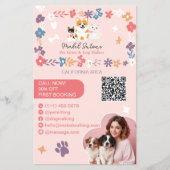 Whimsical floral cute pastel pet sitter dog walker チラシ (正面)