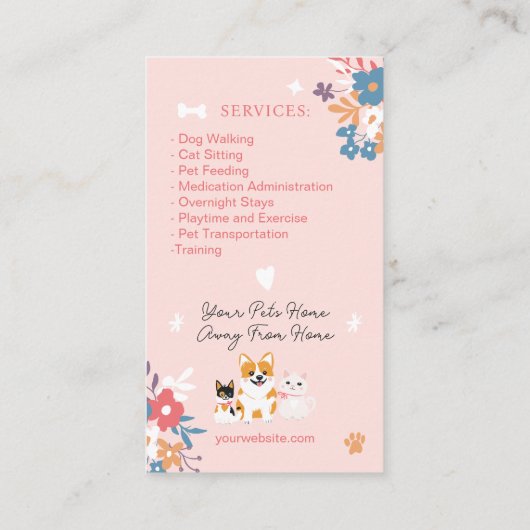 Whimsical floral cute pastel pet sitter dog walker 名刺 (裏面)
