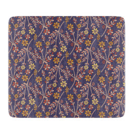 Whimsical Floral Design with Vines on Purple Back カッティングボード