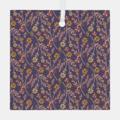 Whimsical Floral Design with Vines on Purple Back ガラスオーナメント (裏面)