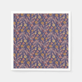 Whimsical Floral Design with Vines on Purple Back スタンダードカクテルナプキン