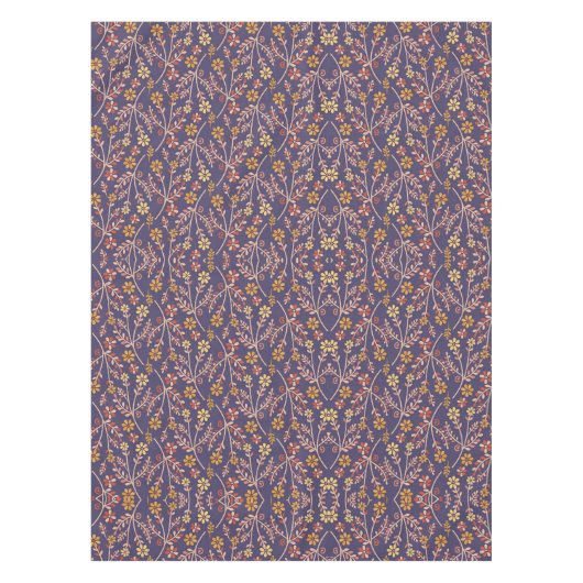 Whimsical Floral Design with Vines on Purple Back テーブルクロス (正面)