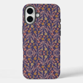 Whimsical Floral Design with Vines on Purple Back iPhone 16 Plusケース