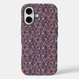 Whimsical Floral Design with Vines on Purple Back iPhone 16ケース