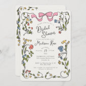 Whimsical Floral Doodle Bridal Shower Invite 招待状 (正面/裏面)