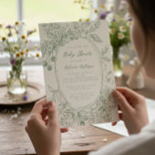 Whimsical Floral Doodle Sage Green Baby Shower 招待状