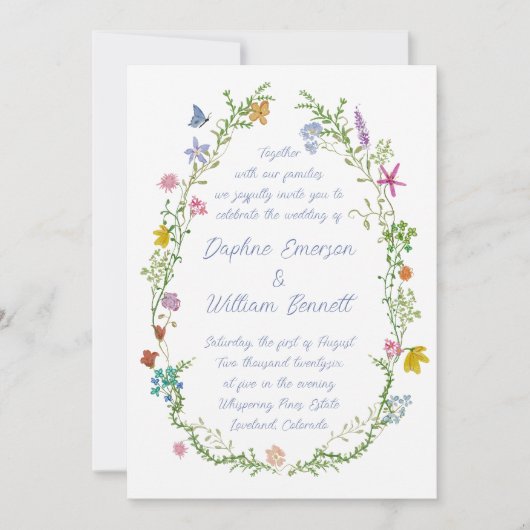 Whimsical Floral Doodle Wedding 招待状 (正面)