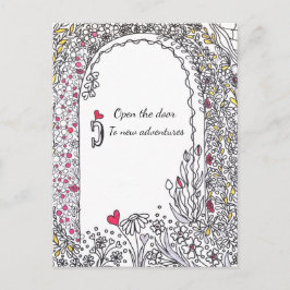 ​Whimsical Floral Door New Adventures Art Postcard ポストカード