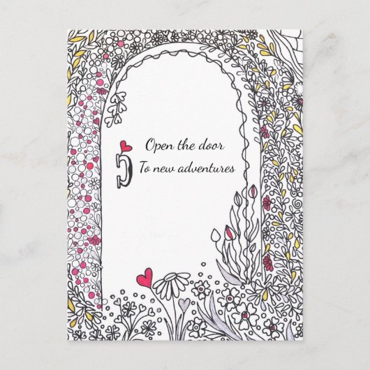 Whimsical Floral Door New Adventures Art Postcard ポストカード (正面)