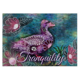 Whimsical Floral Duck Purple Teal Personalized カッティングボード