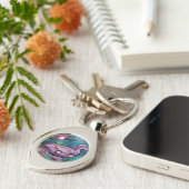 Whimsical Floral Duck Purple Teal Personalized キーホルダー (側面)