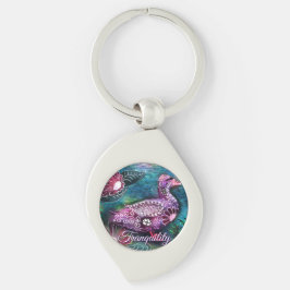 Whimsical Floral Duck Purple Teal Personalized キーホルダー