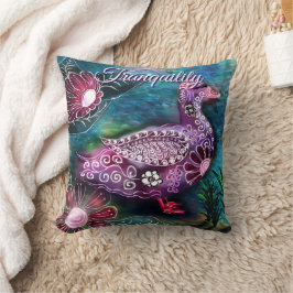Whimsical Floral Duck Purple Teal Personalized クッション