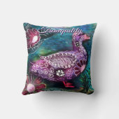 Whimsical Floral Duck Purple Teal Personalized クッション (裏面)