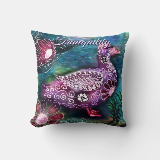 Whimsical Floral Duck Purple Teal Personalized クッション (正面)