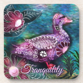 Whimsical Floral Duck Purple Teal Personalized コースター (正面)