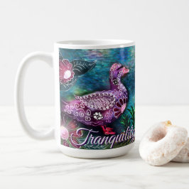 Whimsical Floral Duck Purple Teal Personalized コーヒーマグカップ