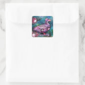 Whimsical Floral Duck Purple Teal Personalized スクエアシール (バッグ)