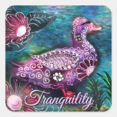 Whimsical Floral Duck Purple Teal Personalized スクエアシール (正面)