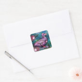Whimsical Floral Duck Purple Teal Personalized スクエアシール (封筒)