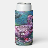 Whimsical Floral Duck Purple Teal Personalized スリム缶クーラー (Seltzer裏面)