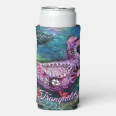 Whimsical Floral Duck Purple Teal Personalized スリム缶クーラー (Seltzer正面)