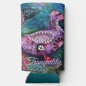 Whimsical Floral Duck Purple Teal Personalized スリム缶クーラー (裏面)