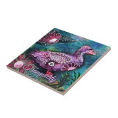 Whimsical Floral Duck Purple Teal Personalized タイル (側面)