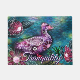 Whimsical Floral Duck Purple Teal Personalized ドアマット