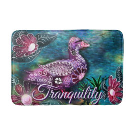 Whimsical Floral Duck Purple Teal Personalized バスマット