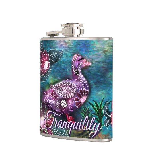 Whimsical Floral Duck Purple Teal Personalized フラスク (左)
