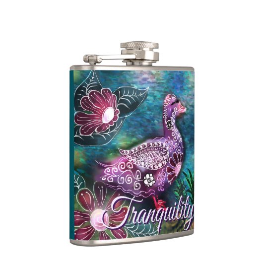 Whimsical Floral Duck Purple Teal Personalized フラスク (右)