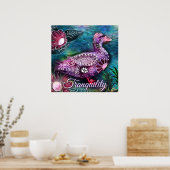 Whimsical Floral Duck Purple Teal Personalized ポスター (キッチン)