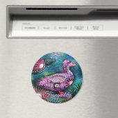 Whimsical Floral Duck Purple Teal Personalized マグネット (インサイチュ (食洗機))