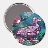 Whimsical Floral Duck Purple Teal Personalized マグネット (正面/裏面)