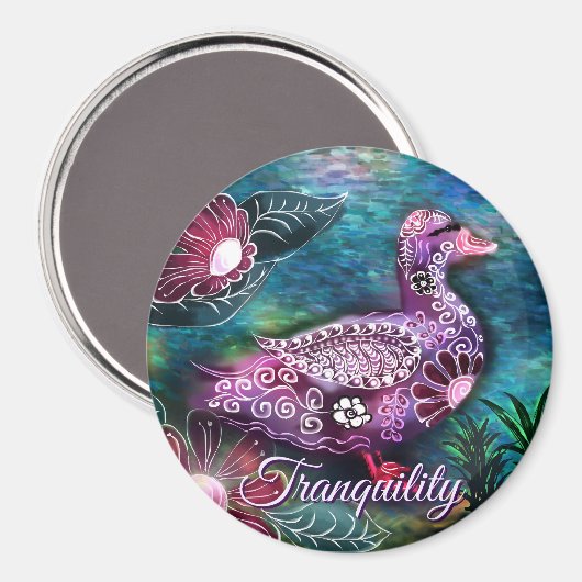 Whimsical Floral Duck Purple Teal Personalized マグネット (正面/裏面)