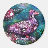 Whimsical Floral Duck Purple Teal Personalized マグネット (正面)