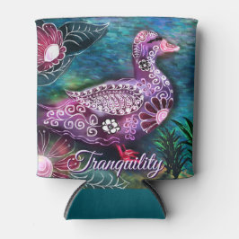 Whimsical Floral Duck Purple Teal Personalized 缶クーラー