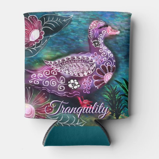 Whimsical Floral Duck Purple Teal Personalized 缶クーラー (正面)