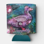 Whimsical Floral Duck Purple Teal Personalized 缶クーラー (裏面)