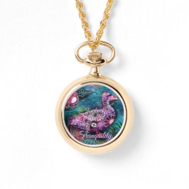 Whimsical Floral Duck Purple Teal Personalized 腕時計