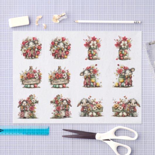 Whimsical Floral Easter for Shells  Decoupage 薄葉紙 (クラフト)