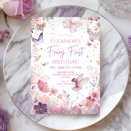 Whimsical Floral Fairy First Birthday Invitation 招待状