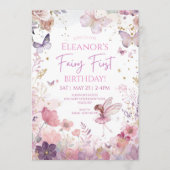 Whimsical Floral Fairy First Birthday Invitation 招待状 (正面)