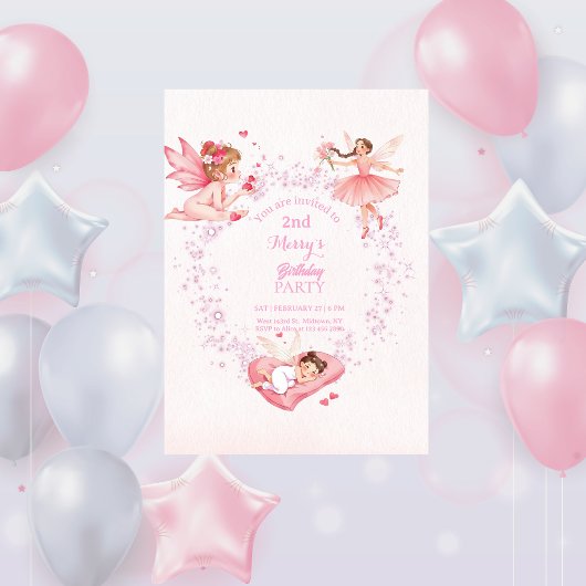 Whimsical Floral Fairy Kids Birthday 招待状