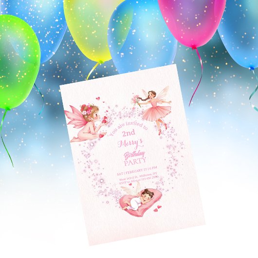 Whimsical Floral Fairy Kids Birthday 招待状