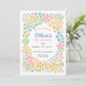 Whimsical Floral First Birthday Party 招待状 (スタンド正面)
