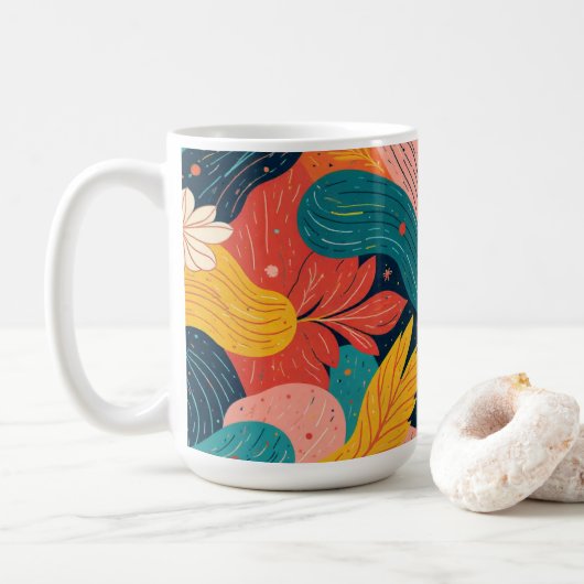Whimsical Floral Flow Mug コーヒーマグカップ (ドーナツ)